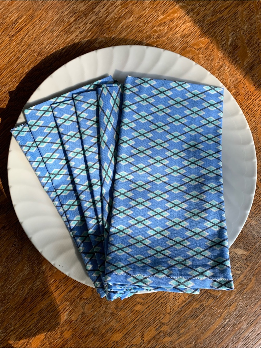 6 Handmade Argyle Pattern Blue Premium Cotton Napkins
